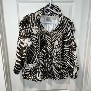 Just B Linen 3/4 Sleeve Bronze/gold Metallic Leaf Pattern Jacket Women's Size L